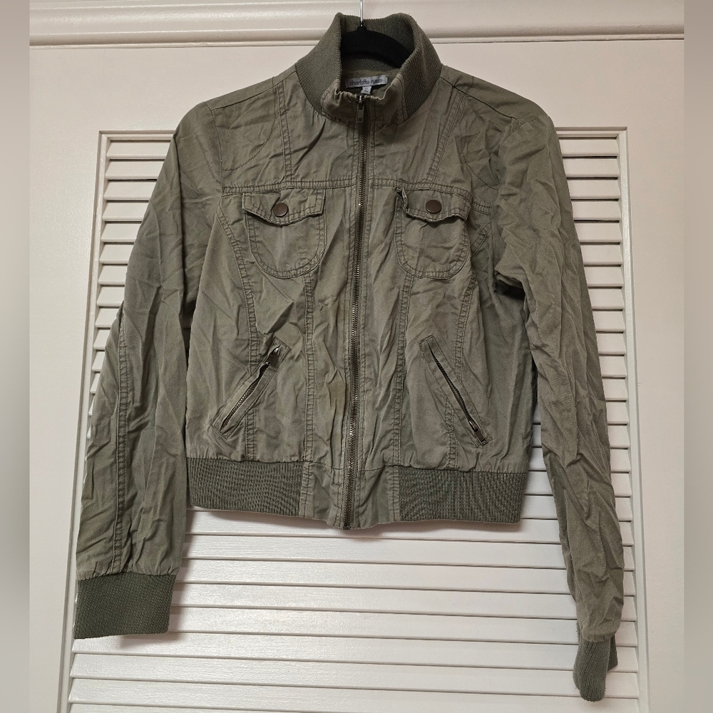 Charlotte Russe - Olive Green Bomber Jacket With Zipper & Pockets